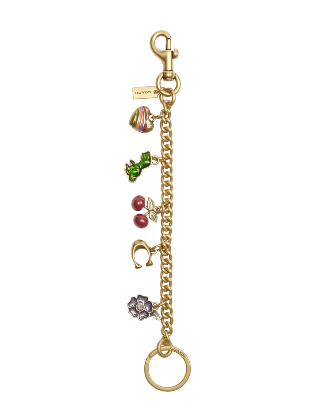 Coach Motif Gold Keychain Bag Charms With Gold Chain - New